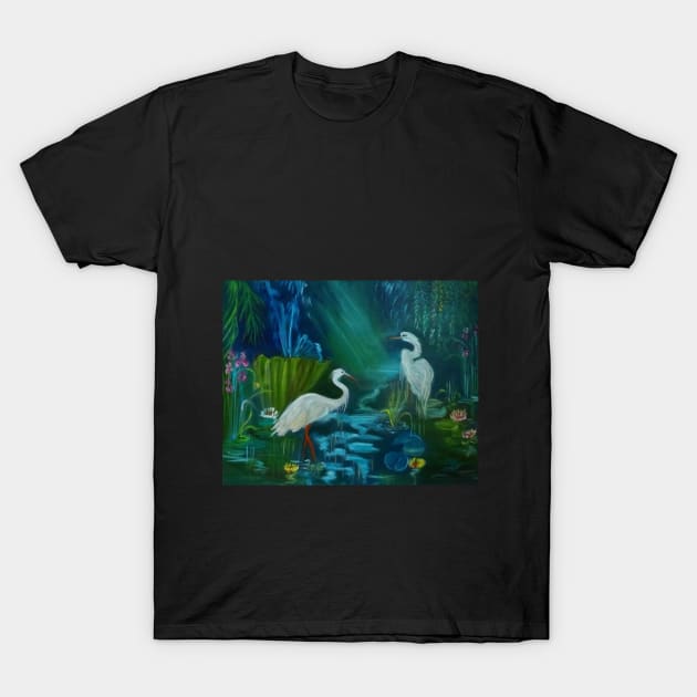 Egrets in the Mist T-Shirt by jennyleeandjim
